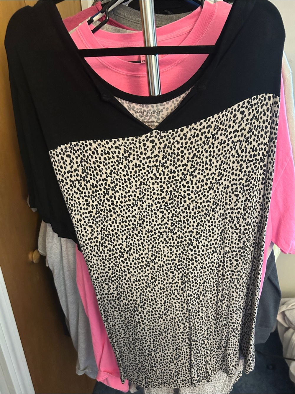 Lane Bryant Black and Cream Animal Print V-Neck Top